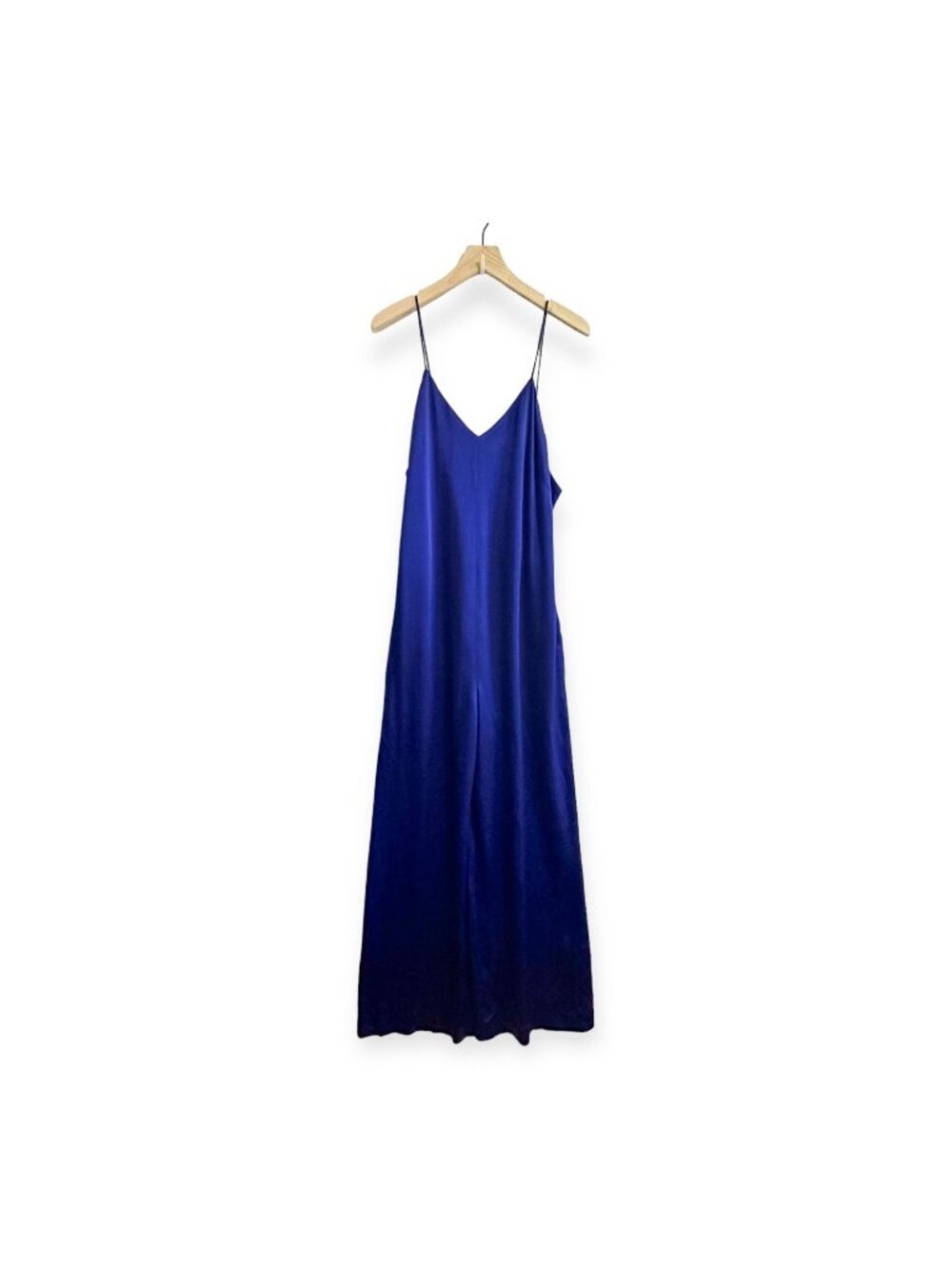 Rosetta Getty Cobalt Satin Camisole Wide Leg Jumpsuit 12 NWT
